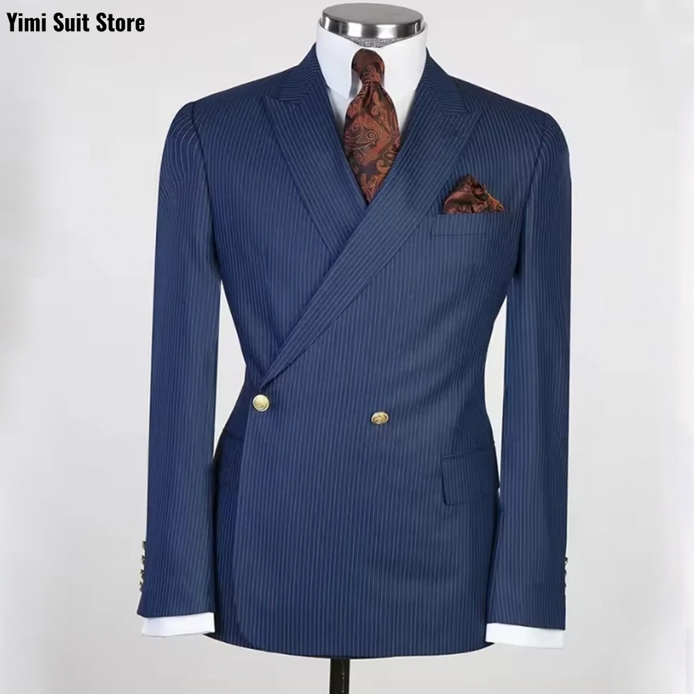 Men Formal Wear Modern - Pinstripe Men Suits 2 Pieces One