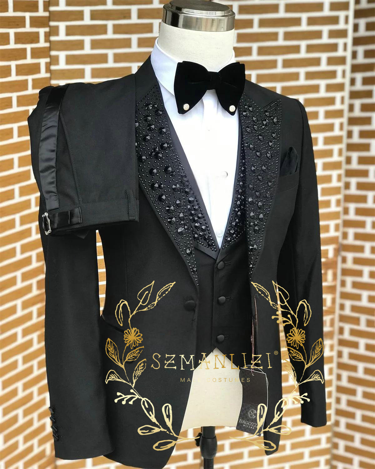 Men Formal Wear Wedding - Black Men Suits Luxury Stone Crystal
