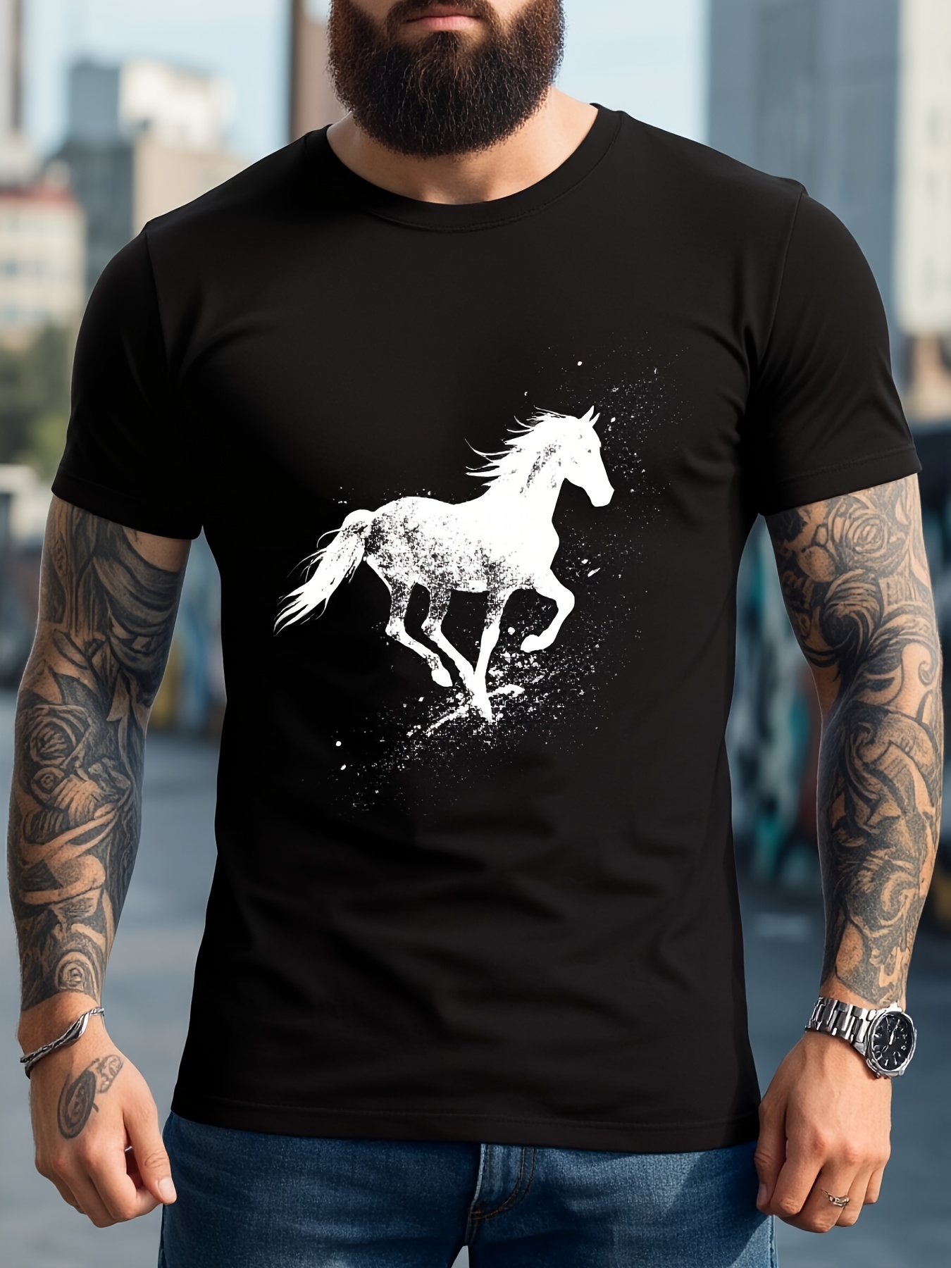 Tall Men Formal Wear - Men's Galloping Horse Dynamic Print T-Shirt,