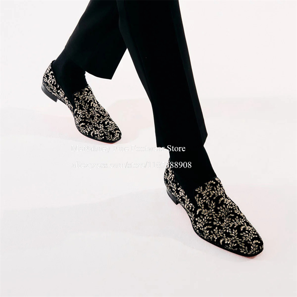 Men Formal Party Wear Dress - Black Silk Velvet Slip On Loafers