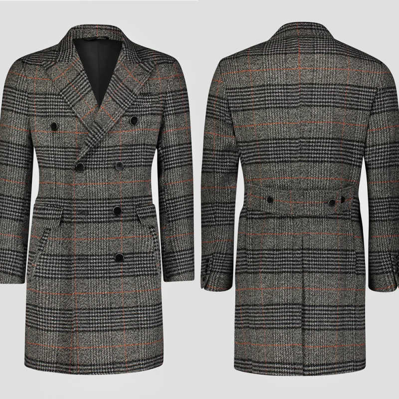 Men Formal Wear Modern - Modern Grid Woolen Blend Men Overcoat