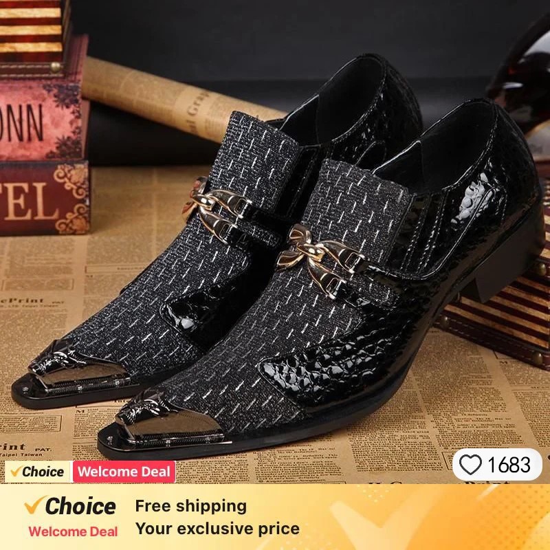 Men'S Formal Party Wear Shoes - Spring and Autumn Crocodile Lines Metal