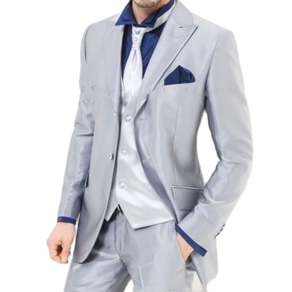 Custom Made Silver Shiny Satin - đánh giá và giá Men'S Formal Dinner Wear