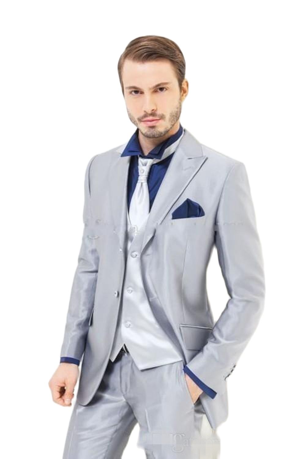 Custom Made Silver Shiny Satin - đánh giá và giá Men'S Formal Dinner Wear
