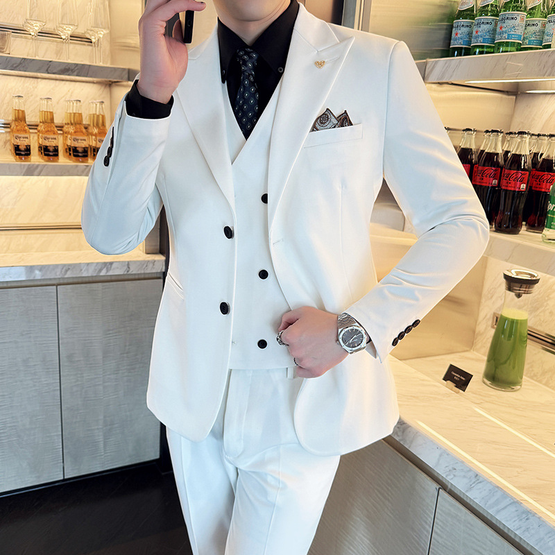 White Mens Suits 3 Pieces Slim - đánh giá và giá Men'S Formal Dinner Wear