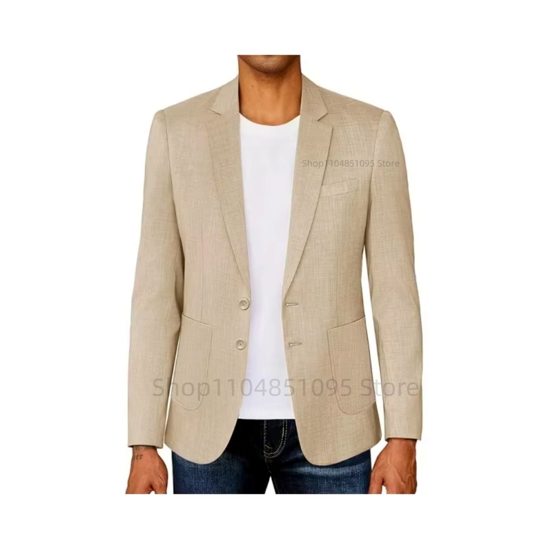 Slim Fit Men's Beige/Blue Line - đánh giá và giá Men Formal Wear For Summer