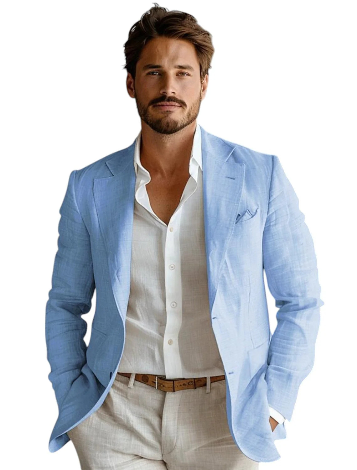 Blue Slim Fit Men's Linen Blaz - đánh giá và giá Men Formal Wear For Summer