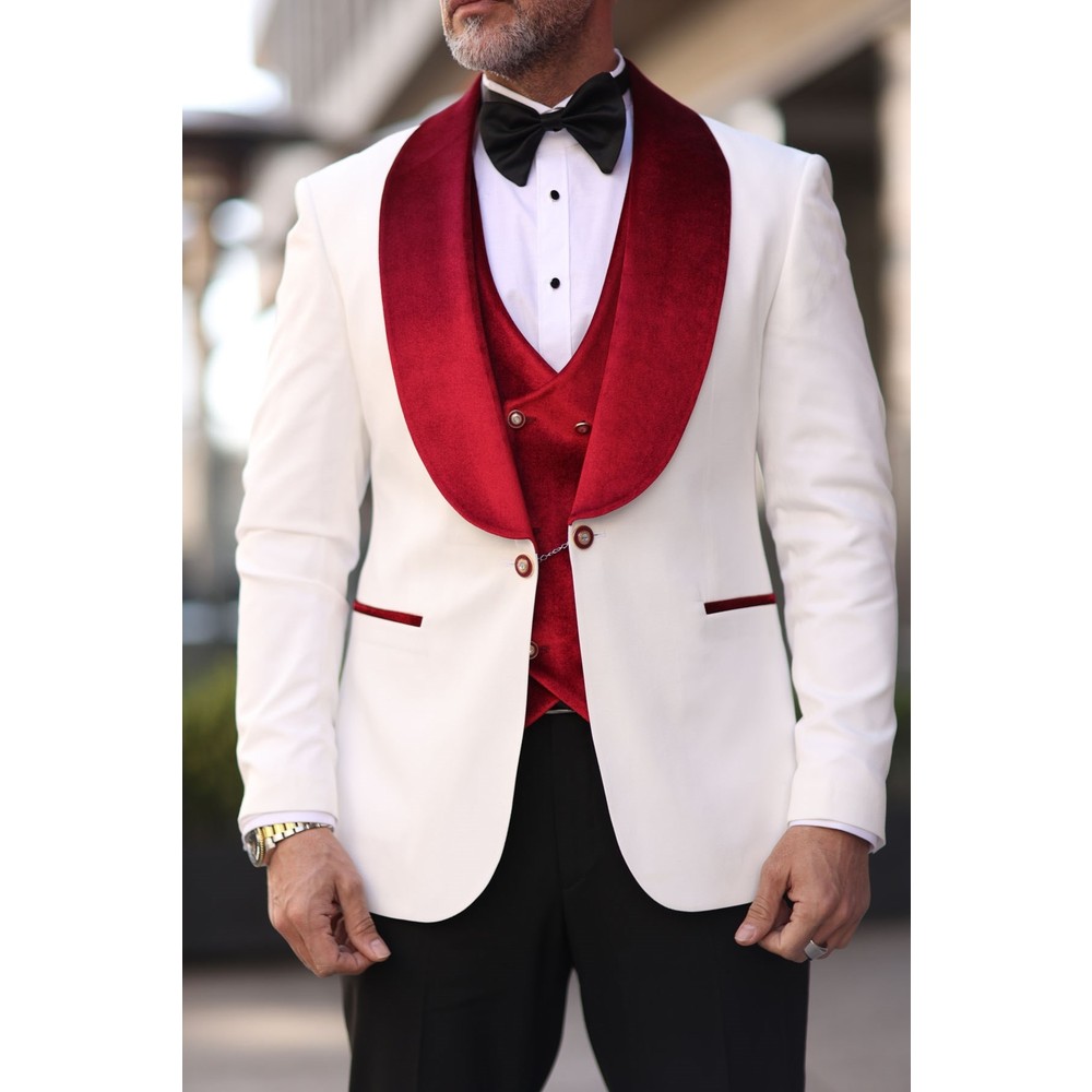 Red White Men Wedding Tuxedos  - đánh giá và giá Men Formal Wear Modern